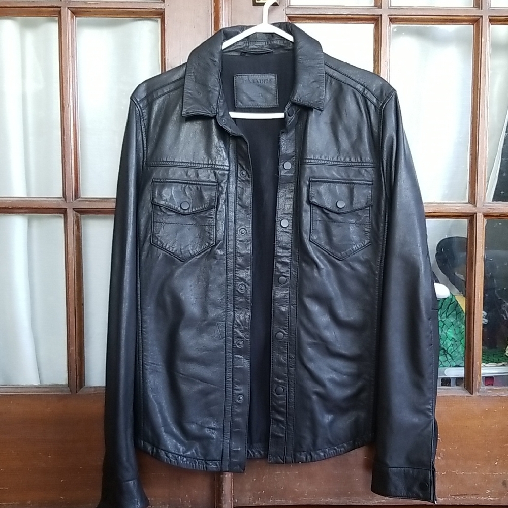 All saints black leather overshirt